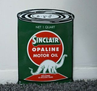 Vintage Sinclair Porcelain Sign Gas Motor Oil Can Station Pump Dino Gasoline