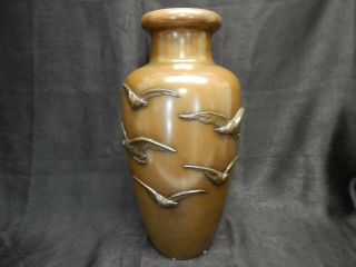 17 3/4 " Antique Japanese Mixed Metal Copper Bronze Vase With Birds