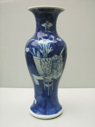 Chinese Blue And White Handpainted Vase Precious Object Blue Ground Qing