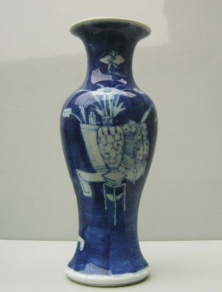 Chinese blue and white handpainted vase precious object blue ground Qing 3