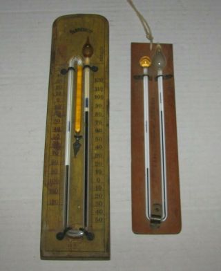 2 Antique Wood Old Vintage J.  Hicks Min Max Thermometer Fahrenheit