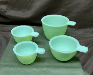 Vintage Jeannette Jadeite Green Milk Glass Nesting Measuring Cups Set 1/4 - 1 Cup