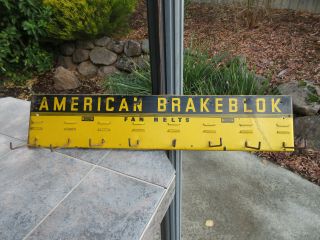 Early Vintage American Brakeblok Fan Belt Rack Sign W/ Hooks 1940 - 50 