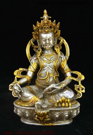Old Tibetan Buddhism Temple Silver Gilt Yellow Jambhala Wealth God Buddha Statue