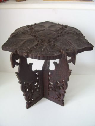 Antique Chinese Hand Carved Folding Traveling Table With Carp Legs Small 13 " Hi