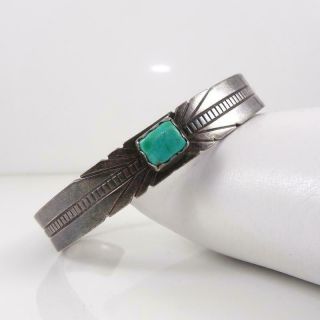 Vtg Native American Sterling Silver Blue Turquoise Ribbed Cuff Bracelet Lfk4