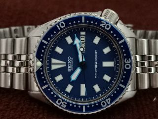 Vintage Seiko Diver 6309 - 7290 Lovely Blue Face Modded Automatic Men Watch 371174