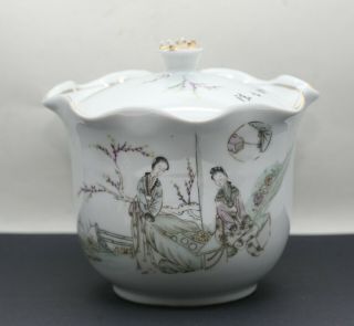 Antique Chinese Hand Painted Porcelain Lidded Bowl Signed & Dated C1800s