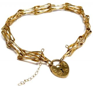 Vintage 9ct Gold Gate Bracelet 9ct Gold Heart Padlock Scrap Gold Wear 5.  59gms