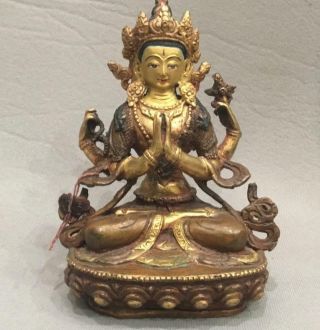 Antique Chinese Tibetan Gilt Bronze Seated Buddha Wax Seal Nr