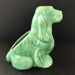 Vintage Jadeite Green Color Cocker Spaniel Dog Ceramic Planter 6 1/2 " Euc