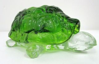 Vtg L E Smith Green Glass Turtle Fairy Tea Light Candle Holder Lamp Mcm Pop Mod