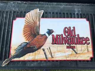 Vtg Old Milwaukee Metal Embossed Beer Sign Pheasant Hunting Htf 1992
