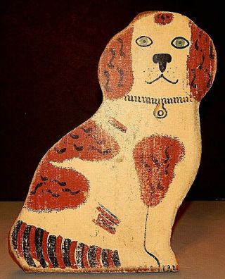 Vintage Folk Art Wood Painted Dog Spaniel Bookend Door Stop Shelf Decor Spaniel