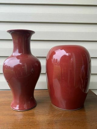 Chinese Antique Sang De Boeuf Red Glaze Oxblood Porcelain Vase And Jar