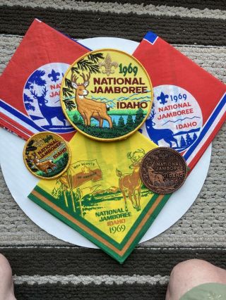 Boy Scout 1969 National Jamboree Patches Bp And Neckerchiefs