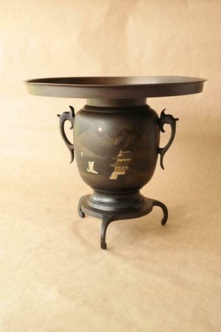 Antique Vintage Bronze Usubata Ikebana 2 Piece Urn Vase