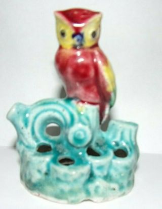 Unique Vintage Owl Flower Frog Ceramic Bisque