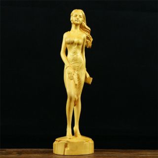 8.  7 " Chinese Box - Wood Hand - Carved Vogue Pretty Woman Statue Ornament