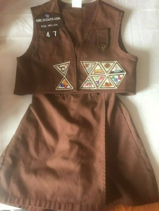 Girl Scout Brownie Vest And Skort Skirt/shorts Uniform Set Size Small 6 - 8