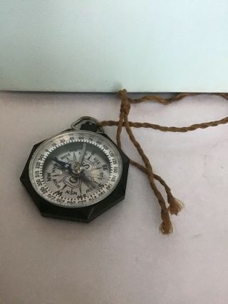 Vintage Girl Scout Taylor Compass With Green Bakelite Case On String Necklace