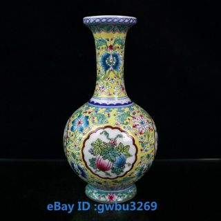 X48 Old China Cloisonne Porcelain Handwork Painting Flowers Vase W Qianlong Mark