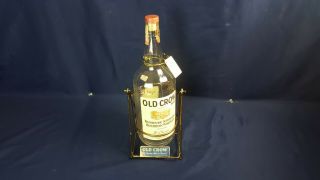 Vintage Old Crow Whiskey Half Gallon Bottle Tipping Gold Wire Stand Empty 16 " Vg