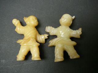 Finely Carved Chinese Yellow Jade Figures A Boy And A Girl,  Late 19th C