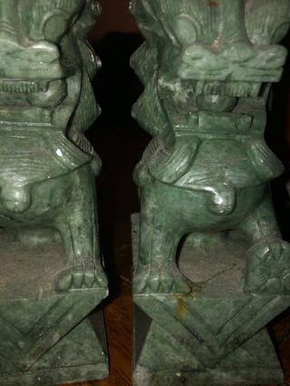 6” Vintage Chinese Hand Carved Green Jade Foo Dog Lion Statues Ball 8