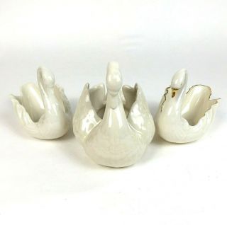 Vintage Lenox Porcelain White Swan Figurines,  Set Of 2,  Plus Large Ceramic Swan