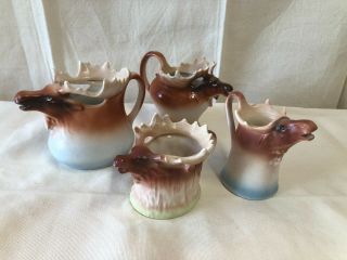 Vintage Ceramic Moose Head Creamer Set Of 4
