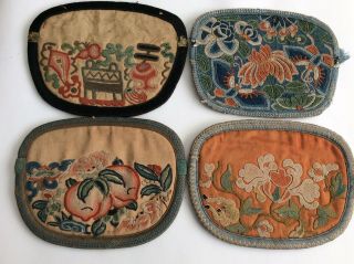 Antique Chinese Qing Silk Purses Forbidden Stitch