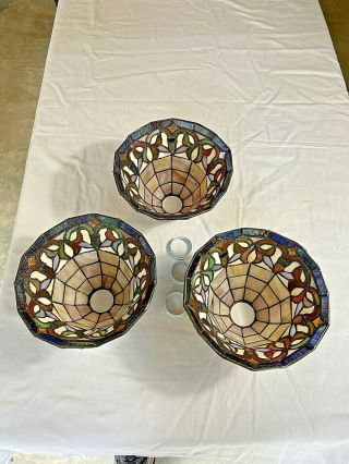 (3) Vintage Tiffany Style Stained Glass Lamp Light Shades