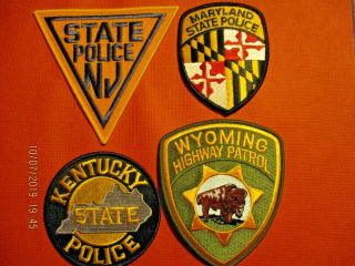 (4) Collectible State Police Patches,  Wyoming,  Maryland,  Jersey,  Kentucky,