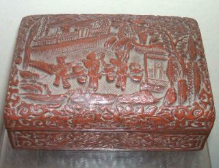 Vintage Chinese Signed Carved Cinnabar Lacquer Box