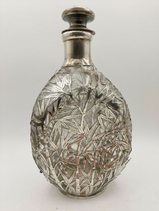 Antique Chinese Export Solid Silver Glass Haig ' s Whisky Decanter Bottle Bamboo 2