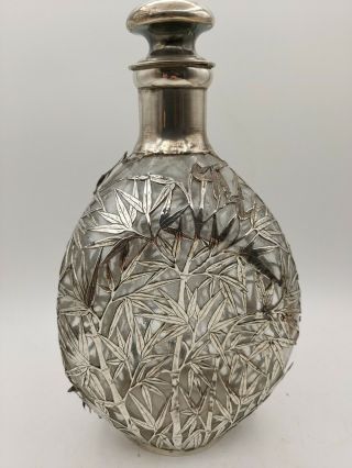 Antique Chinese Export Solid Silver Glass Haig ' s Whisky Decanter Bottle Bamboo 3