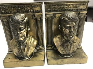 John F Kennedy Vintage Brass Plated Bookends With Quote