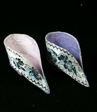 Vintage Chinese Foot Bind Lotus Shoes Silk Handmade Embroidered Matched Pair 2
