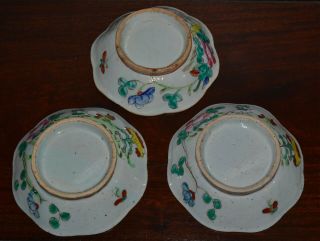 3 Antique Chinese Footed Porcelain Bowls Turquoise Interior Famille Rose Rooster