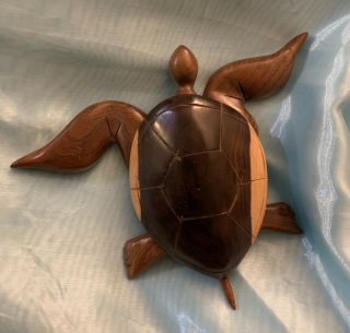 Vtg Mid - Century Hand Carved Sea Turtle Wood - Polished - Movable - Jointed - Wooden