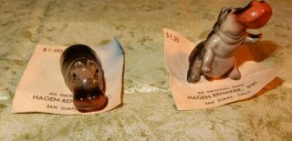 2 Vintage Hagen Renaker Mama Hippo Hippopotamus Animal Miniature Figurine 3