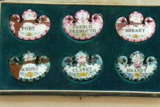 Lovely Vintage Boxed Bilston Enamel Decanter Drink Labels X 6