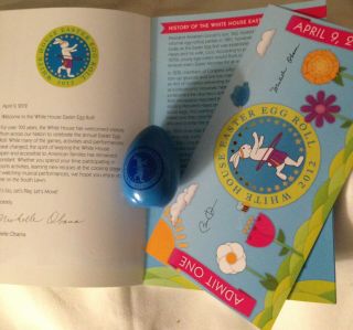 Obama 2012 White House Easter Egg Blue,  Program & Ticket W Pres Signature =3