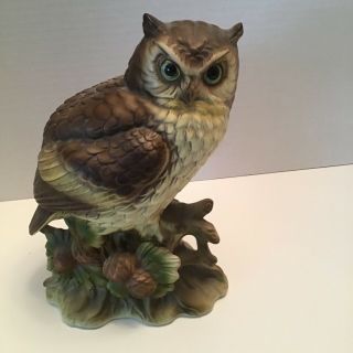 Vintage Great Horned Hoot Owl Bird Porcelain Figurine Vgc Japan Collectible