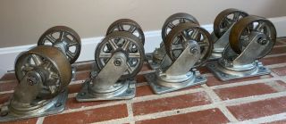 8 Vintage Industrial Metal Cast Iron Albion Caster Wheels 6.  5” Michigan Usa