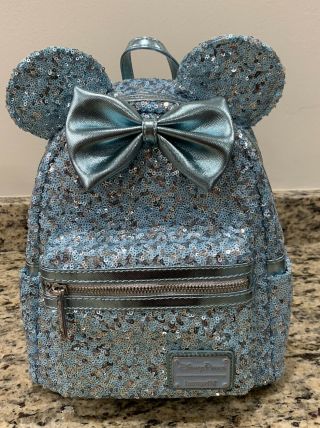Disney Loungefly Arendelle Aqua Blue Sequin Mini Backpack In Hand Ready To Ship