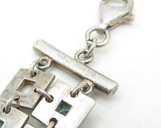 925 Sterling Silver - Vintage Blue Topaz Square Linked Chain Bracelet - B3949 3