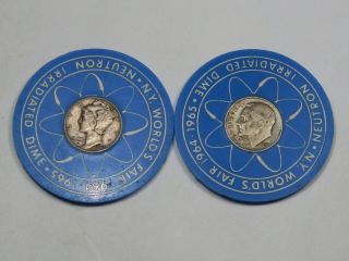 2 Neutron Irradiated Silver Dimes From The Ny Worlds Fair.  103