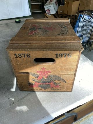 Vintage Anheuser - Busch 1876 - 1976 Wooden Beer Crate Budweiser Box Case St.  Louis 2